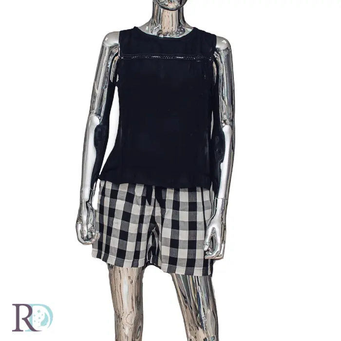 Дамска пижама Кали каре черно - 2179 - Дамска пижама Кали каре черно - 2179