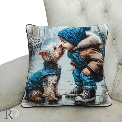 Декоративна възглавница Момче с куче - Декоративна възглавница Момче с куче
