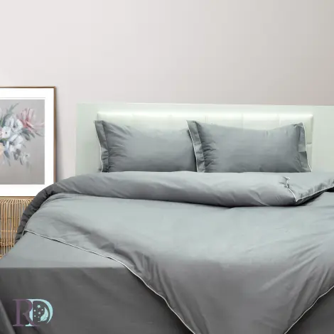 Set de lenjerie de pat din satin de bumbac gri - Set de lenjerie de pat din satin de bumbac gri